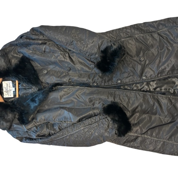 Ebene by Patrick Assuline Rabbit Fur trim pattern trench size 10 Excellent cond - Picture 2 of 16